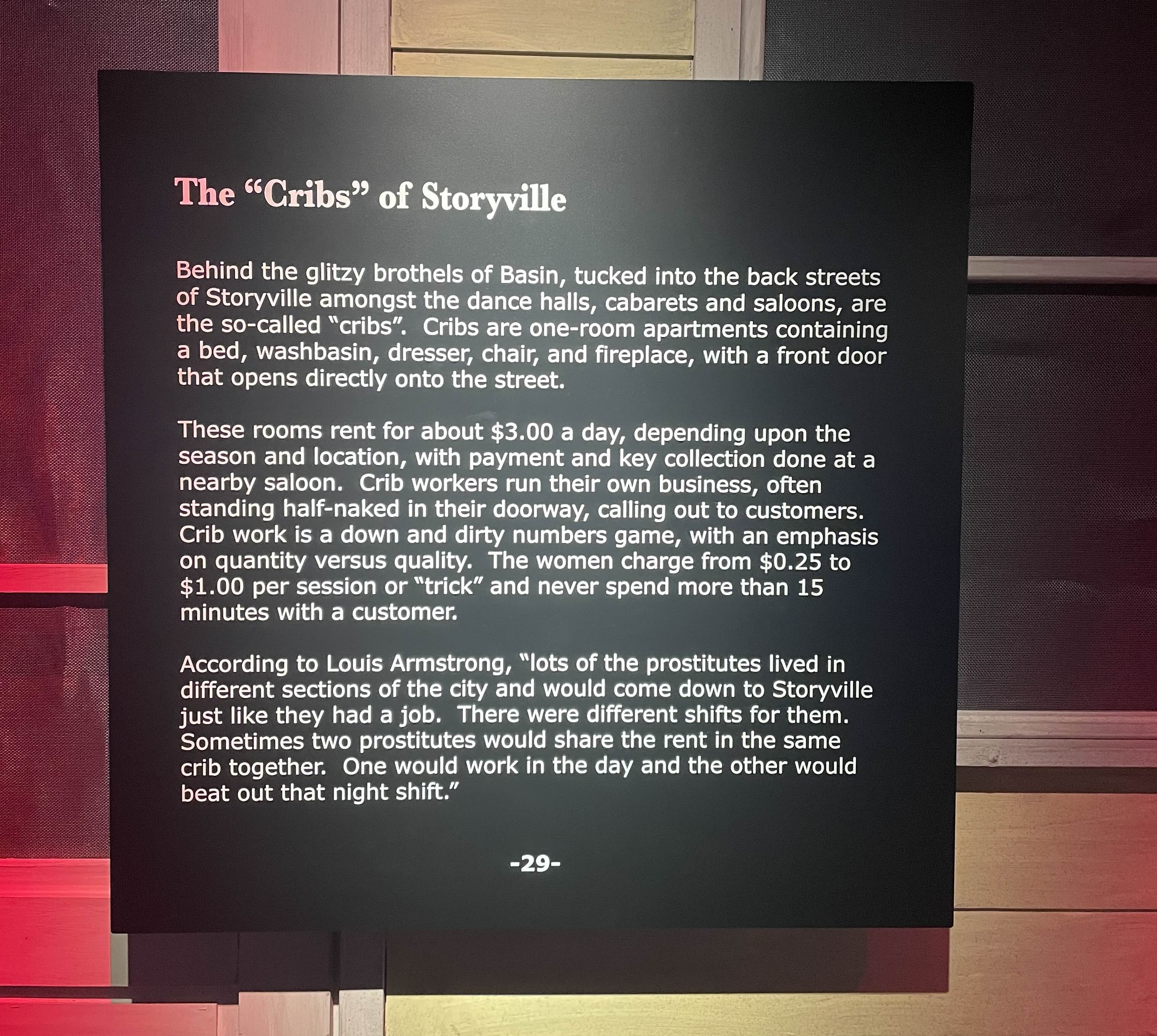a text blurb of the "cribs" of storyville